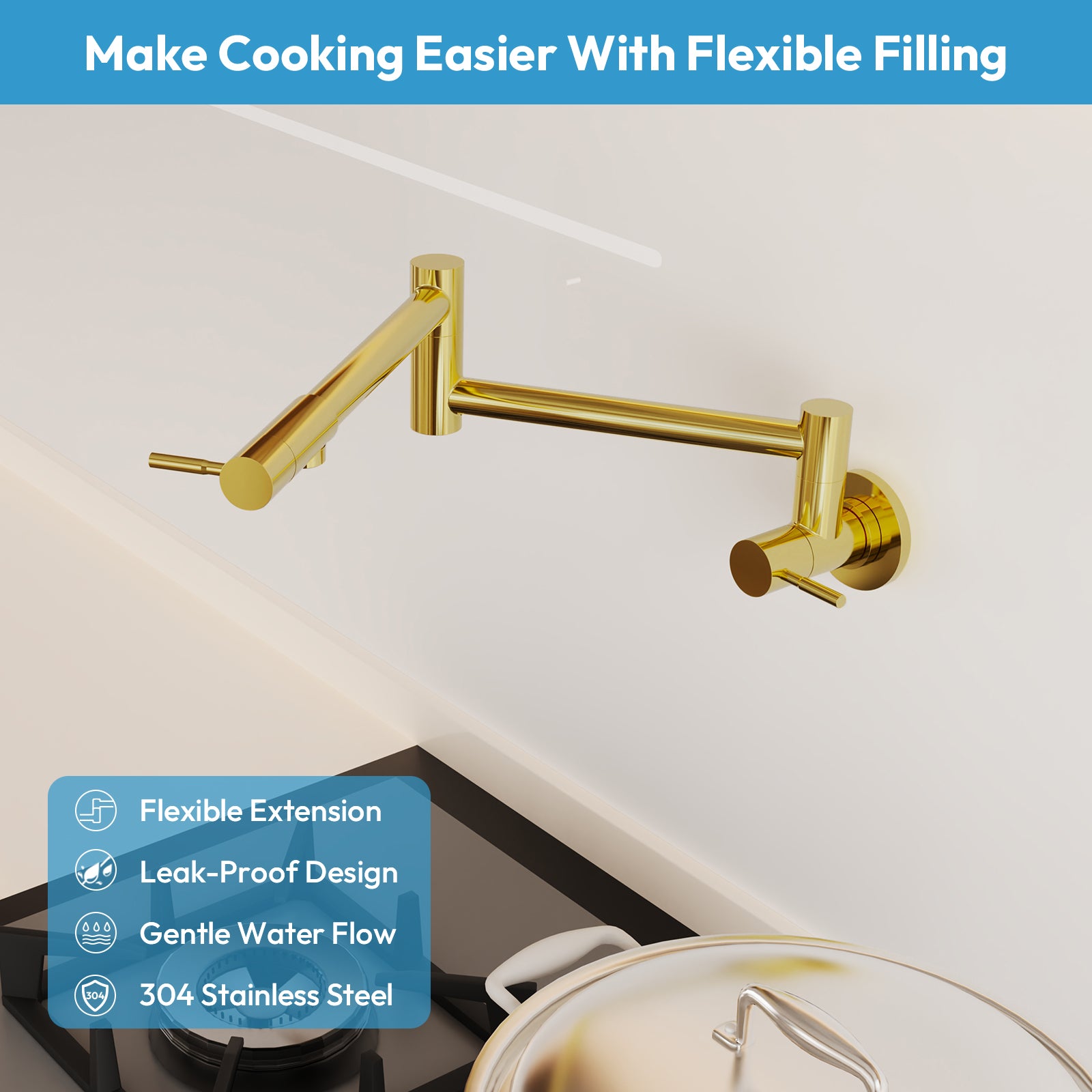 Besdor Pot Filler Faucet Stainless Steel Polished Gold